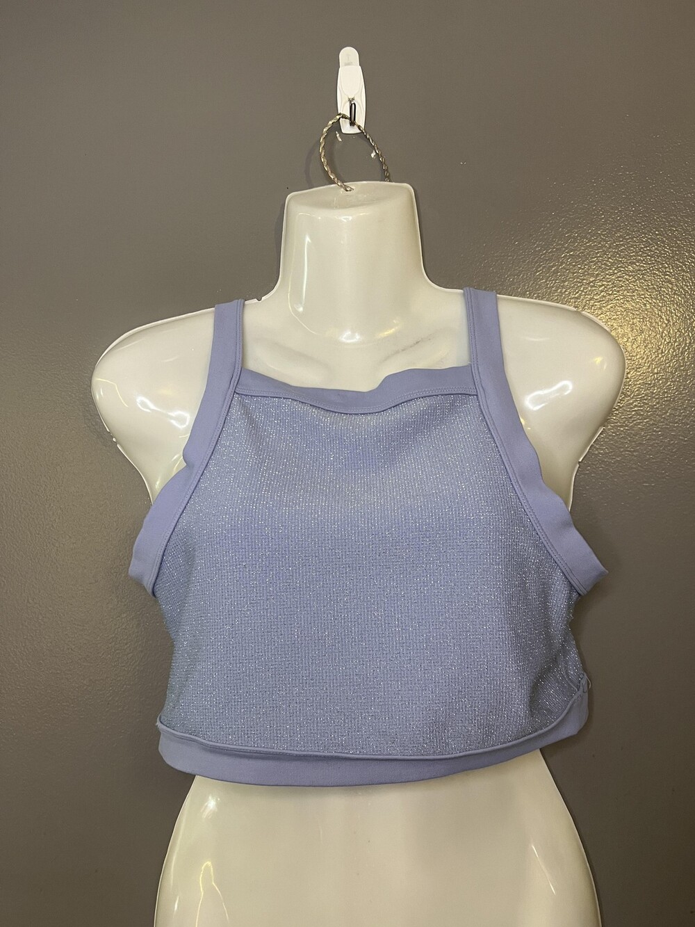 Aerie Sports Bra Womens XL Purple Glitter Knit Cropped Tank Stretch Athletic